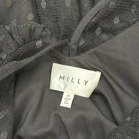 Milly Black dot Tulle Ruffled Tiered Sundress with Bishop Sleeves sz -4 - Picture 9 of 9